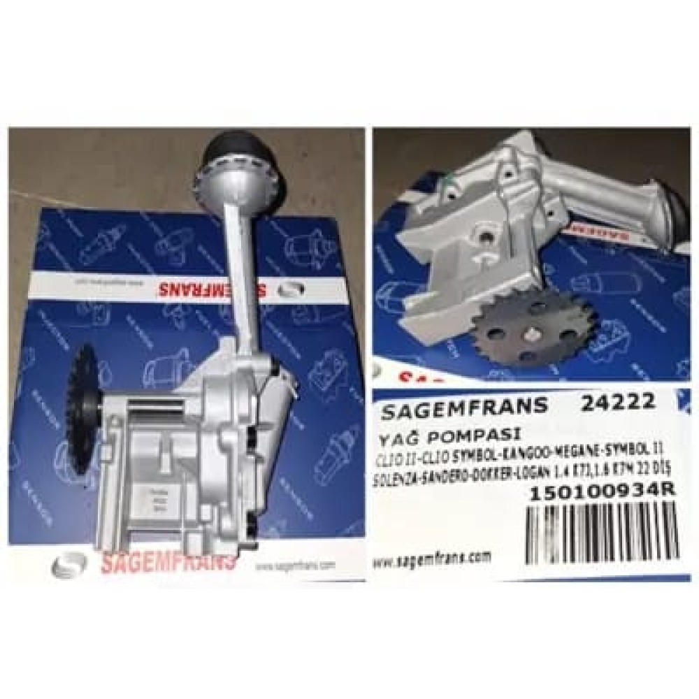 Clıo II Clıo Symbol  Kangoo Megane Symbol II Solenza Sandero Dokker Logan K7M 22 Diş Yağ Pompası Sagemfrans 24222 oem: 150100934R