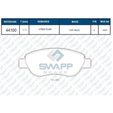 Palıo 1.2 98-04 FREN BALATASI ÖN Swapp 44100 oem: 98845340