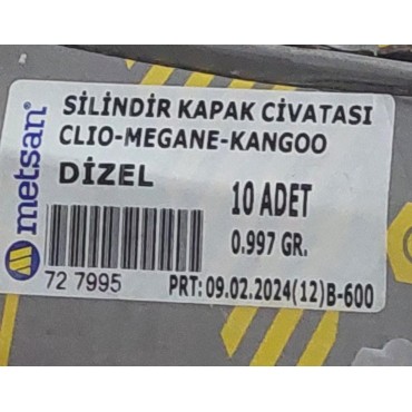 Clıo Kangoo Megane Fluence Dacia Duster Sandero Stepway 1.5 K9K SİLİNDİR KAPAK CİVATASI DİZEL Metsan B-600